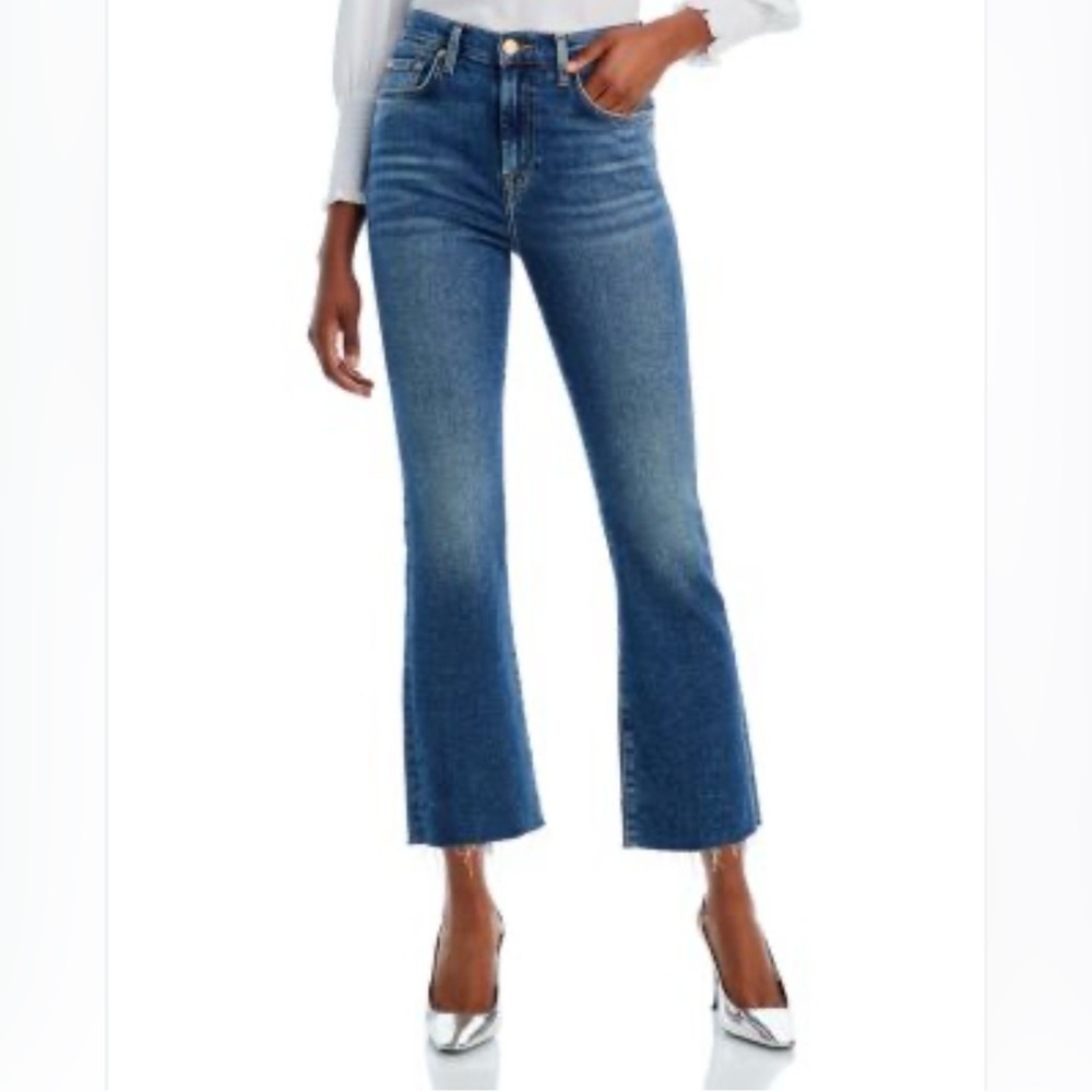 7 For All Mankind Highwaist Slim Kick Flare Cropped Jeans, Blue Print, Size 25